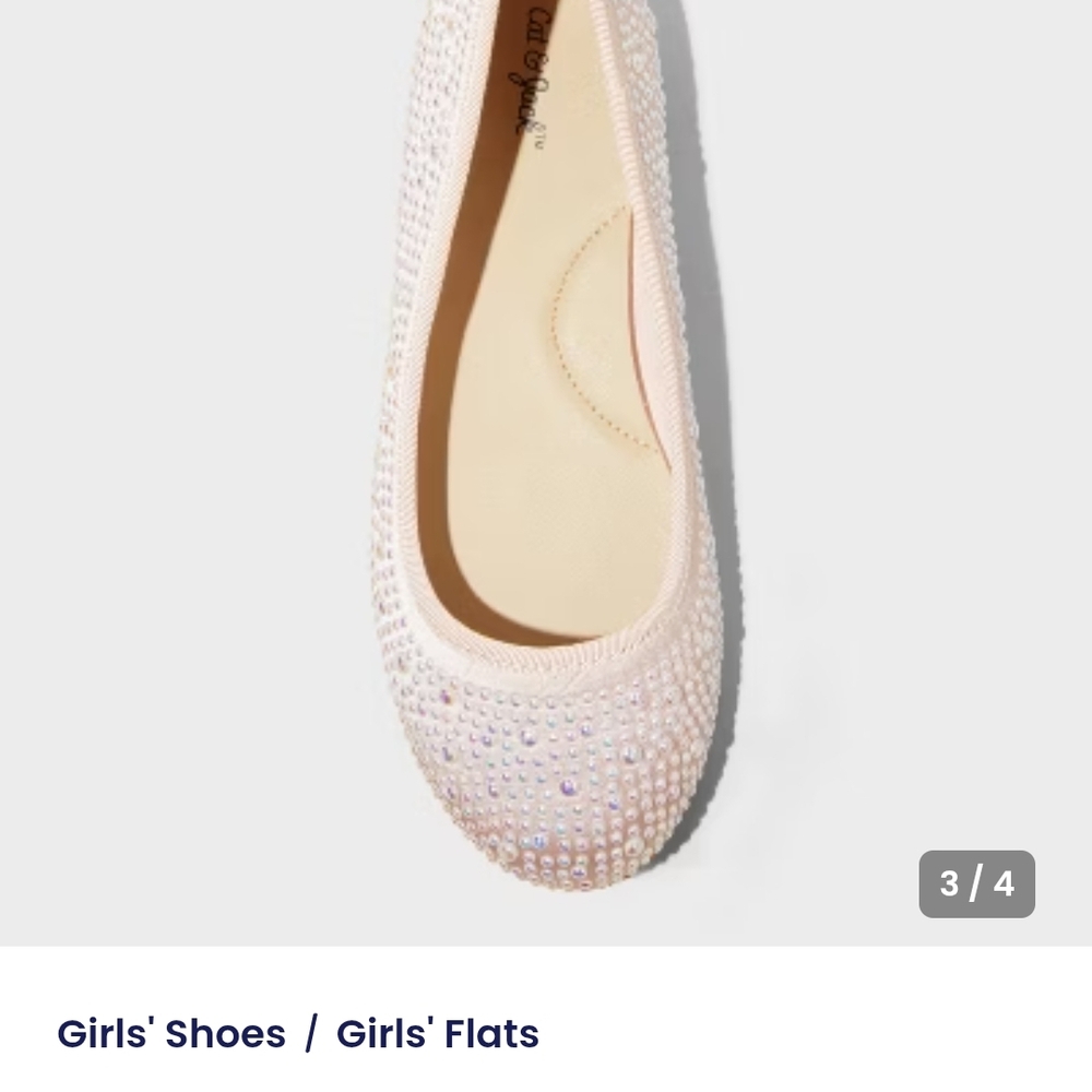 Kids' Lisa Embellished Pearl Ballet Flats - Cat & Jack™ Blush Pink 4: Slip-On, M - Picture 3 of 8